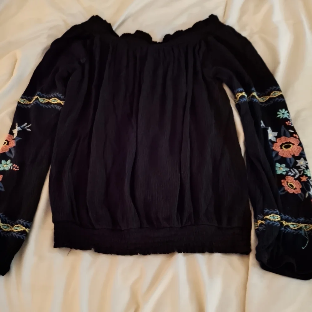 Xhilaration Black Embellished Tie Front Blouse - Picture 5 of 6